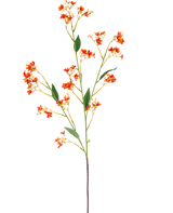 Artificial Branch Daphne Spray 108 cm orange har en enkelt, lang kunstig gren med små lys orange blomster og grønne blade, mod en almindelig hvid baggrund.