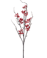 Artificial Branch Berry 93 cm rød har en bar brun gren med flere udløbere og klaser af knaldrøde bær mod en almindelig hvid baggrund.