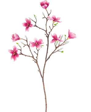 Artificial Branch Magnolia lille blomstret 89 cm pink har en gren med flere blomstrende pink magnolia blomster og grønne blade, perfekt til dekorativ brug.