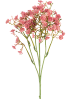 Artificial Gypsophila Branch 48 cm vintage pink har en enkelt grøn stilk med flere tynde grene, hver dekoreret med bundter af små, runde lyserøde blomster, alt sammen mod en almindelig hvid baggrund.