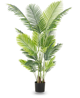 The Artificial Plant Phoenix 180 cm er en høj kunstig plante med frodige grønne blade i en sort potte, der tilføjer en tropisk atmosfære til ethvert rum. Afbildet mod en almindelig hvid baggrund.