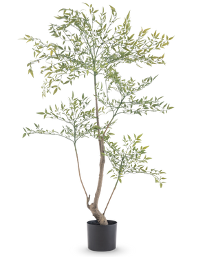 Artificial Ruscus 120 cm er en høj, slank kunstig plante med lange tynde grene med mange små grønne blade. Den står i en enkel sort potte og bringer realistisk grønt til ethvert rum uden behov for vedligeholdelse.