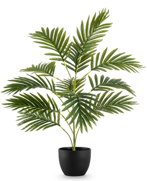 Artificial Palm Phoenix 65 cm, med frodige grønne blade, står i en slank sort dekorativ potte mod en almindelig hvid baggrund.