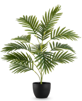 Artificial Palm Phoenix 65 cm, med frodige grønne blade, står i en slank sort dekorativ potte mod en almindelig hvid baggrund.