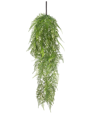 Den kunstige hængende planteasparges 78 cm har lange, sarte grønne blade, der falder ned og skaber et frodigt, naturtro billede mod en almindelig hvid baggrund.