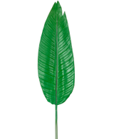 Artificial Leaf Strelitzia 110cm er ét stort, grønt kunstigt blad med en fremtrædende midterrib og synlige sideårer, afbildet mod en almindelig hvid baggrund.