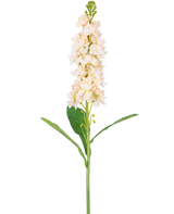 En enkelt Artificial Flower Violier 78 cm creme har flere lyse cremeblomster og grønne blade mod en almindelig hvid baggrund.