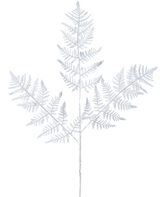 Den kunstige grenbregne 78 cm sølv har et delikat, lysegråt bregneblad med tre hovedgrene af fint detaljerede blade mod en almindelig hvid baggrund.