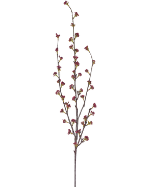 Den kunstige gren Callicarpa 104 cm lilla har slanke grene med flere tynde stængler, hver dekoreret med små klynger af dyb lilla knopper, mod en almindelig hvid baggrund.
