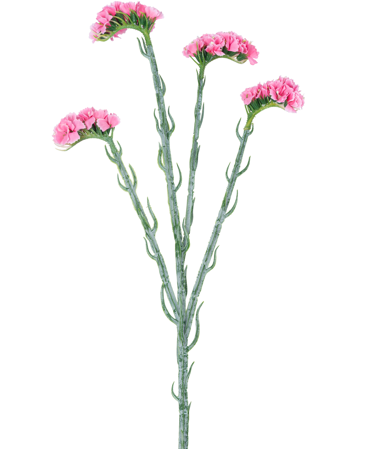 Artificial Branch Statice 64 cm pink har tre grønne stængler med små krøllede blade, der hver ender i bundter af sarte lyserøde blomster, isoleret på en hvid baggrund.
