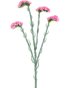 Artificial Branch Statice 64 cm pink har tre grønne stængler med små krøllede blade, der hver ender i bundter af sarte lyserøde blomster, isoleret på en hvid baggrund.