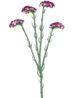 Artificial Branch Statice 64 cm mørk lilla har tre slanke grønne stængler med flere grene, hver dækket med et antal små, frilly mørke lilla blomster, alle mod en hvid baggrund.
