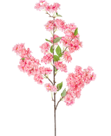 Artificial Cherry Blossom 100 cm pink er en enkelt kunstig kirsebærblomstgren med bundter af lyse lyserøde blomster og grønne blade, perfekt til dekorativ brug.
