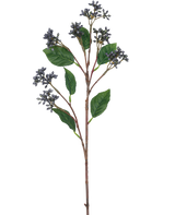 Artificial Branch Berries 64 cm stålblå har en enkelt kunstig gren med klaser af små stålblå bær og flere grønne blade på rødbrune stængler, perfekt til dekoration.