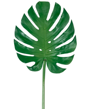 Artificial Leaf Monstera 88cm er et stort kunstigt grønt monstera-blad med dybe slidser og perforeringer, mod en almindelig hvid baggrund.