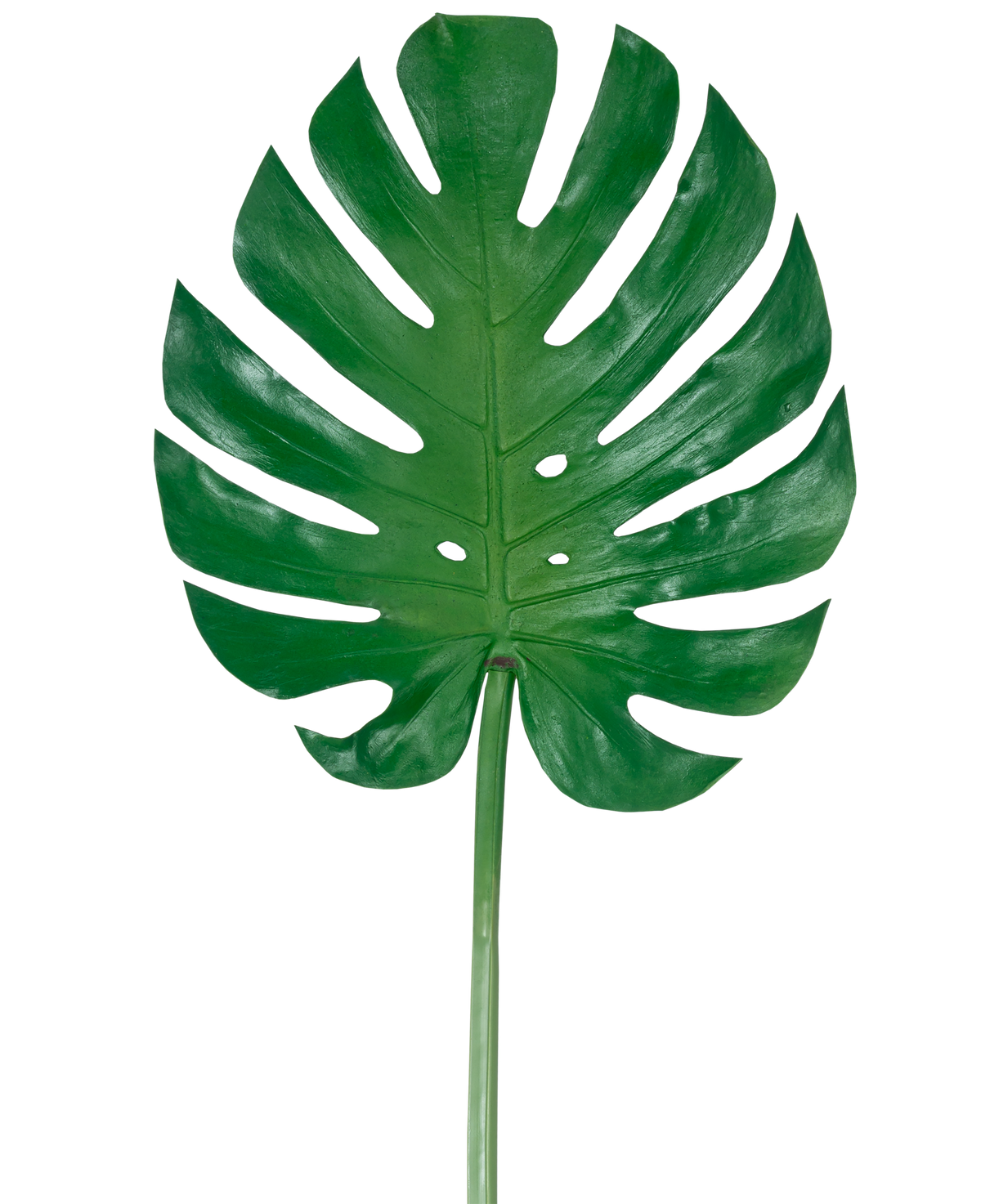 Artificial Leaf Monstera 88cm er et stort kunstigt grønt monstera-blad med dybe slidser og perforeringer, mod en almindelig hvid baggrund.