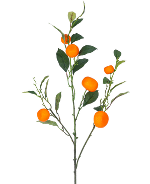 En kunstig grenmandarin 104 cm orange gren med grønne blade og levende orange mandarin-lignende frugter, mod en almindelig hvid baggrund.