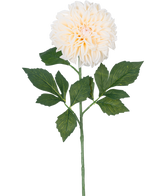 Artificial Flower Dahlia Real Touch Beige 72 cm har en enkelt beige dahlia med lagdelte kronblade og grønne blade på en lang stilk, isoleret på en hvid baggrund.