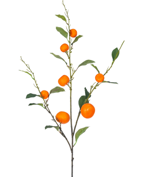 En kunstig mandaringren 93 cm orange med grønne blade og en række modne, orange mandariner er afbildet på en almindelig hvid baggrund.