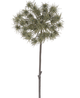 Artificial Flower Hogweed 100 cm er en enkelt kunstig stilk med klynger af tjavsede, grøngrå blomsterhoveder, der står oprejst mod en almindelig hvid baggrund.