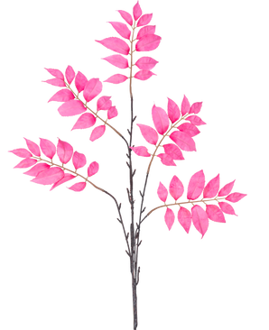 Den kunstige grenbregne forgrenet 83 cm pink har en enkelt mørkebrun stilk, der forgrener sig til flere mindre stængler, hver dekoreret med klynger af levende lyserøde blade på en hvid baggrund.