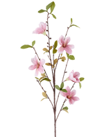 En slank Artificial Flower Magnolia gren på 94 cm i gammel pink, med flere pink magnolia blomster og grønne blade mod en hvid baggrund.