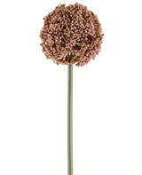 En enkelt kunstig blomsterallium på 75 cm i lilla, med en lang grøn stilk og en stor, rund klase af små lilla knopper, afbildet på hvid baggrund.