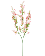 En enkelt grøn stilk med flere grene bærer klynger af små, sarte, lyserøde kunstig blomst Catmint 75 cm lyserøde blomster og grønne blade, afbilledet mod en almindelig hvid baggrund.