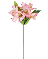 En enkelt kunstig Alstroemeria-blomst på 47 cm, pink/creme, med forskellige pink- og cremefarvede blomster og grønne blade, vist mod en hvid baggrund.