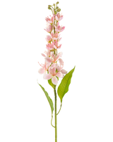 En enkelt kunstig blomst asiatisk æble 84 cm pink med lyserøde blomster og slanke grønne blade, arrangeret lodret mod en hvid baggrund.