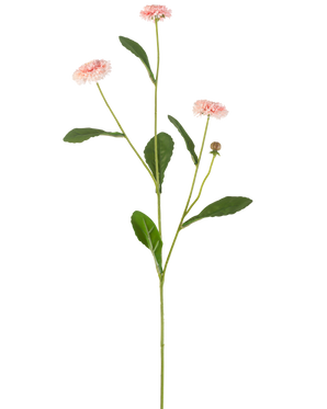 Artificial Flower Summer Star 57 cm pink har en lang grøn stilk med tre lyserøde tusindfryd-lignende blomster og flere grønne blade, mod en almindelig hvid baggrund.