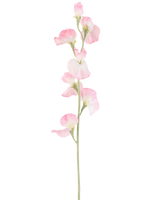 En enkelt kunstig ærteblomst, 64 cm høj med lyserøde kronblade og en lysegrøn stilk, isoleret på en hvid baggrund.