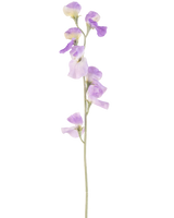 En enkelt kunstig blomsterært 64 cm lilla med sarte lyslilla kronblade og grønne blade, isoleret på en hvid baggrund.