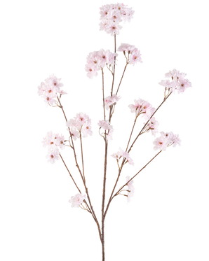 Artificial Flower Cherry Blossom 130 cm lys pink har flere tynde stængler med bundter af sarte lys pink kirsebærblomster, smukt arrangeret og isoleret på en hvid baggrund.