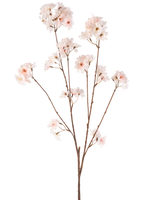 Den Artificial Flower Cherry Blossom 114 cm blush har en enkelt brun stilk med flere grene toppet med sarte, rødmende lyserøde kirsebærblomster, smukt isoleret på en hvid baggrund.