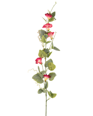 En enkelt stilk af kunstig blomsterbinde 122 cm rød, med flere røde kunstige blomster og grønne blade mod en almindelig hvid baggrund.