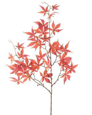 Artificial Flower Maple Leaf 109 cm rød har flere tynde grene dekoreret med levende røde, stjerneformede ahornblade, smukt vist mod en almindelig hvid baggrund.