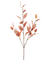 En enkelt kunstig eukalyptusblomst 104 cm med flere tynde stængler og ovale røde efterårsblade, mod en almindelig hvid baggrund.