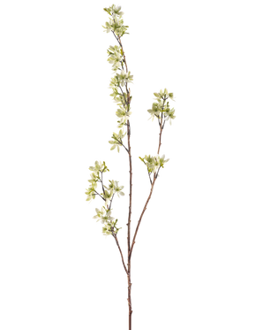 De kunstige blomsterblomster 102 cm grønne har en enkelt høj stilk med flere tynde skud, dekoreret med bundter af små hvide og lysegrønne blomster, mod en almindelig hvid baggrund.