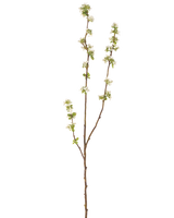 Artificial Branch Seed Box 104 cm cremen har en enkelt brun gren med små grønne blade og bundter af små hvide blomster mod en almindelig hvid baggrund.