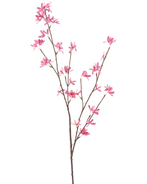Artificial Flower Wildflowers 112 cm fuchsia har en enkelt gren med flere udløbere, med sarte fuchsia blomster mod en hvid baggrund.