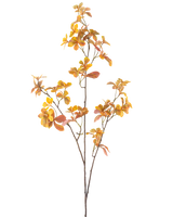 Den kunstige gren Enkianthus 112 cm gul er en enkelt kunstig gren med flere stængler og gule efterårsblade, mod en almindelig hvid baggrund.