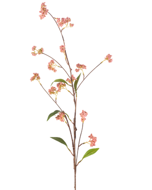 De kunstige blomsterbær 95 cm pink har en lang, tynd stilk med et antal små bundter af pink bær og et par grønne blade, afbildet mod en almindelig hvid baggrund.