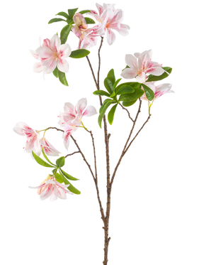 Artificial Flower Begonia 99 cm blush har en enkelt gren med flere blomstrende lyserøde og hvide begonia-blomster og bundter af grønne blade mod en hvid baggrund.