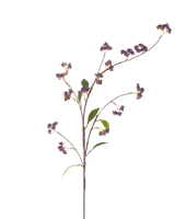 De kunstige blomsterbær 95 cm lilla har en enkelt brun stilk med flere grene, dekoreret med bundter af lilla bær og nogle grønne blade, perfekt isoleret på en hvid baggrund.