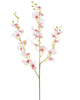 Artificial Flower Orchid 98 cm blush har en enkelt lang stilk med flere sarte lyserøde orkidéblomster og knopper, tynde grønne grene og små ovale blade, alt sammen mod en almindelig hvid baggrund.