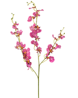 Artificial Flower Orchid 98 cm fuchsia har levende lyserøde orkidéblomster og knopper på lange, slanke grønne stængler, smukt mod en hvid baggrund.