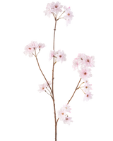 Artificial Flower Cherry Blossom 85 cm lys pink har en enkelt slank brun stilk med klaser af sarte lys pink kirsebærblomster, smukt isoleret på en hvid baggrund.