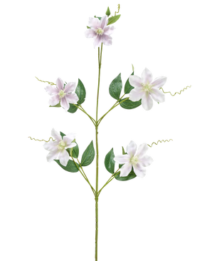En enkelt kunstig blomst Alstroemeria 47 cm rød/lilla stilk med forskellige grene og blade, med fem rødlilla blomster med gult hjerte, mod hvid baggrund.