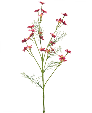 En kunstig blomst vild blomst 68 cm i mørk pink, med slanke grønne stængler, fjeragtige blade og flere små lys rosa blomster på hvid baggrund.